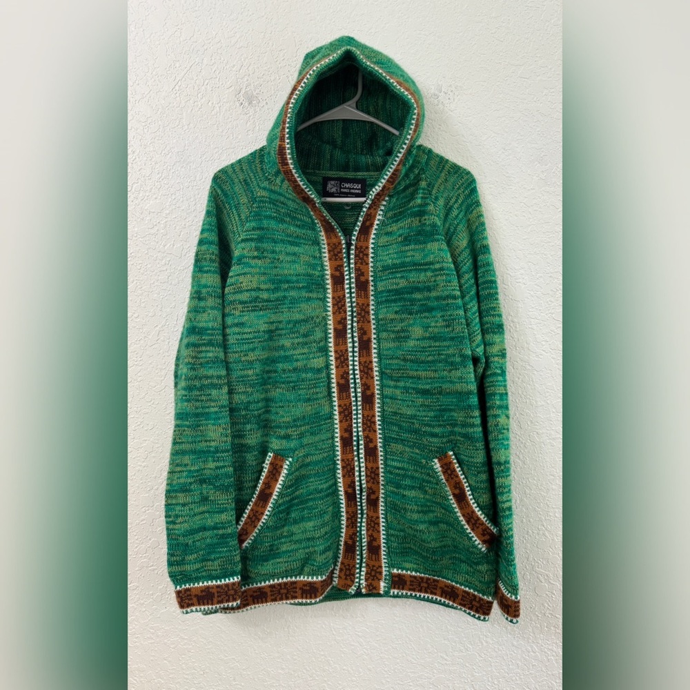 Chasqui Manos Andinas Alpaca Front Zip Hoodie Cardigan Sweater Jacket - L